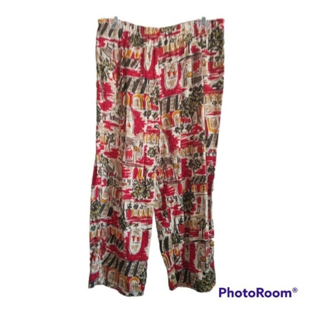 Blair Capris with Red, Cream, Orange, Tan & Black Prints Medium NWOT